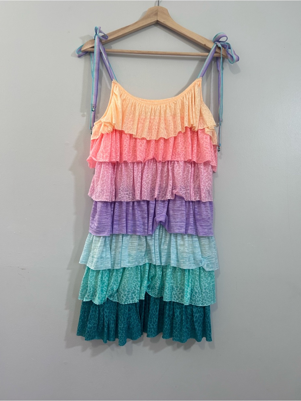 Pitusa Pastel Rainbow Tiered Ruffle Mini Dress Petite - Picture 2 of 16